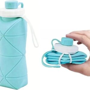 Garrafa Dobrável Silicone 600ml - Retrátil, Compacta, Reutilizável - Para Academia Viagem Esportes - Suporta Bebidas Quentes e Frias - Shop100 (Azul) - Imagem 1