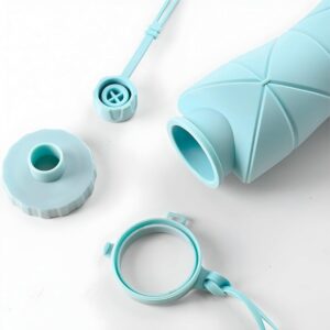 Garrafa Dobrável Silicone 600ml - Retrátil, Compacta, Reutilizável - Para Academia Viagem Esportes - Suporta Bebidas Quentes e Frias - Shop100 (Azul) - Imagem 3