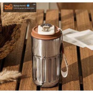 Copo Térmico de Café 450ml, Aço Inoxidável, Prata/Inox | com Display de Temperatura Digital, Isolamento Térmico, Alça de Transporte - Imagem 1