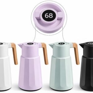 Garrafa Térmica com Visor de Temperatura Digital 1L, Cafeteira Italiana Térmica, Mantém Café Quente por Até 12 Horas, Alça de Madeira (Preto) - Imagem 4