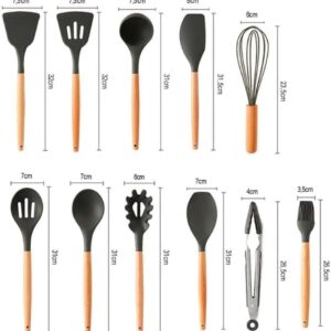 Kit 12 Utensílios De Cozinha Em Silicone E Cabo De Madeira GAXMARK | Jogo de Utensílios, Resistente ao Calor, Antiaderente, Premium - Imagem 3