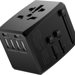 Carregador Universal com Adaptadores de Viagem, Adaptador de Tomada CA com Alimentação Inteligente de 6A 4 Portas USB A e 2 USB Tipo C de 3A para USA EU UK AUS(Bolsa de Viagem Incluída) - Imagem 9