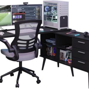 Mesa para Computador Gamer em L 3 Gavetas Preto Lisboa Madesa - Imagem 3