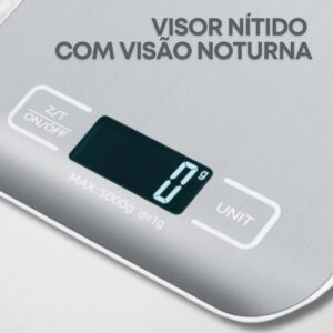 Balança de Cozinha Inox Digital para Alimentos Dieta Fitness Alta Precisão Resistente a Água Com Base Antiderrapante e Visor de Alta Definição Pesagem de 1g até 10kg Premium - Imagem 5