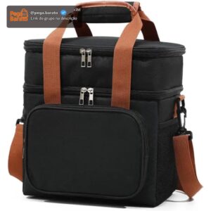 Bolsa Termica Lancheira Grande Bolsa Preta | Dois Andares, Alça Ombro, Marmita, Passeio, Academia - Imagem 1