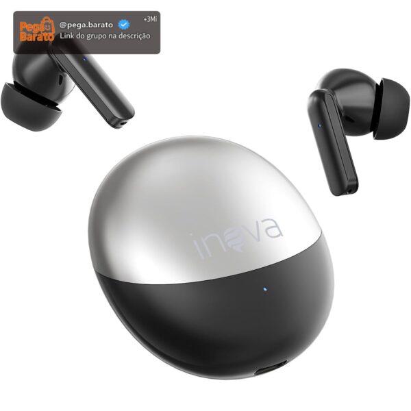 INAVA Fone de Ouvido Bluetooth,Bateria 30H,Drivers Duplos, 6 Microfones Chamadas Nitidas AI, Som Hi-Res,Fones de Ouvido para iPhone e Android (Preto)
