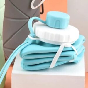 Garrafa Dobrável Silicone 600ml - Retrátil, Compacta, Reutilizável - Para Academia Viagem Esportes - Suporta Bebidas Quentes e Frias - Shop100 (Azul) - Imagem 2