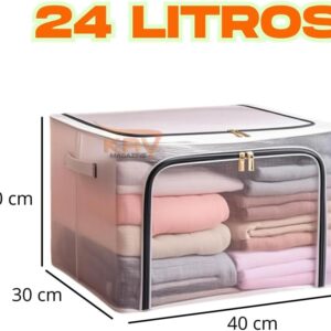 Kit 2 Caixas Organizadora Dobrável 24L em PVC Transparente com Zíper Duplo – Abertura Frontal e Superior – Para Armários e Guarda-Roupas (24 Litros) - Imagem 2