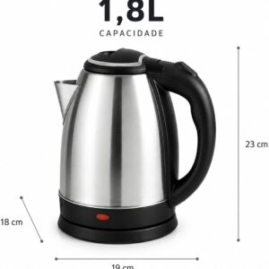 Chaleira Eletrica Inox 1,8L Desligamento Automatico Base 360 Aquecimento Rapido Cha Cafe Escolha 127V (127V) - Imagem 3