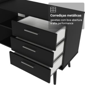 Mesa para Computador Gamer em L 3 Gavetas Preto Lisboa Madesa - Imagem 7
