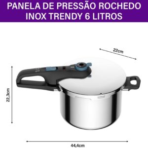 Panela de Pressão Rochedo Inox 6 litros | Trendy, Fechamento Externo, Com Cesta de Vapor - Imagem 2