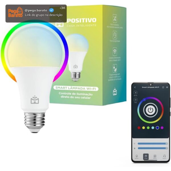 Smart Lâmpada Wi-Fi Positivo Casa Inteligente, Iluminação Branca (Quente e Fria) e RGB (Até 16 Milhões de Cores), 9W, 806 Lúmens, LED, Bivolt, Compatível com Alexa e Google Assistente