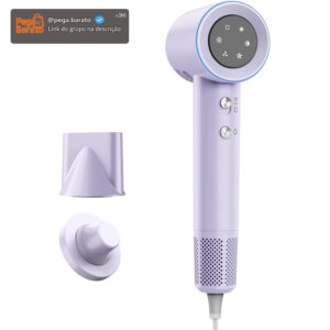 GOKOCO Secador De Cabelo Profissional 110v 127v, 120000 RPM High Speed Hair Dryer 1600W com Display Digital LED e Bocal de ar Magnético,GD029 Roxo - Imagem 1