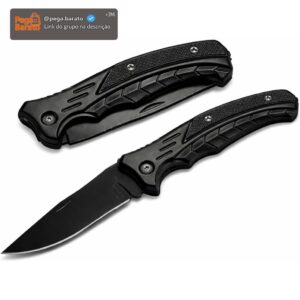 Canivete Tático Retrátil Dobrável Portátil Faca Clip de Bolso Camping Pesca Caça Aço Carbono Preto 16cm Lâmina Afiada Cabo Texturizado Alta Resistência Presente Homens Premium - Imagem 1
