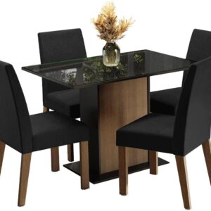 Conjunto Sala de Jantar Mesa Tampo de Vidro 4 Cadeiras Rustic/preto/oxford Zion Madesa - Imagem 3