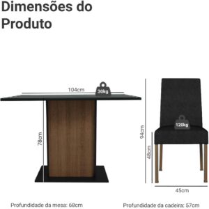 Conjunto Sala de Jantar Mesa Tampo de Vidro 4 Cadeiras Rustic/preto/oxford Zion Madesa - Imagem 2