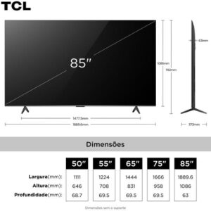 Smart TV 85" TCL 4K UHD QLED 85P7K Google TV AiPQ Google Assistente 3 HDMI 1 USB - Imagem 4