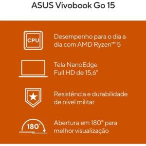 Notebook ASUS Vivobook Go 15 E1504FA-NJ1288 AMD Ryzen 5 7520U 16GB RAM SSD 15,6" Full HD Linux 90NB0ZR2-M028N0 - Imagem 3