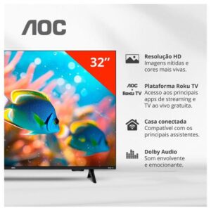 Smart TV 32" AOC HD DLED Série 5155 32S5155/78G Roku TV 2025 - Imagem 4
