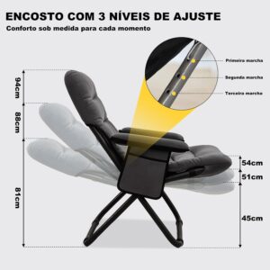Poltrona Ergonomica Longue, 3 Posições, Poltrona do papai de praia Reclinavel Portátil Resistente para Sala de Estar/Sala de Jantar, Poltrona para sala de Estudo Suporta Até 80 kg - Imagem 5