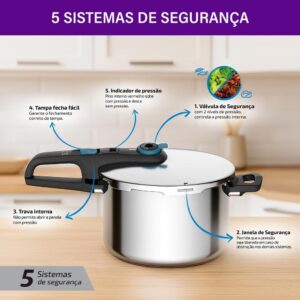 Panela de Pressão Rochedo Inox 6 litros | Trendy, Fechamento Externo, Com Cesta de Vapor - Imagem 7