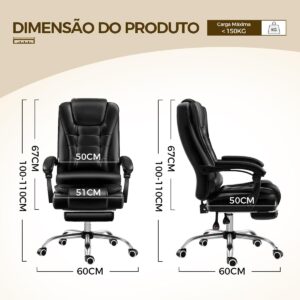 Cadeira de escritório presidente, cadeira de home office com apoio para os pés e encosto ajustável(Preto) - Imagem 2