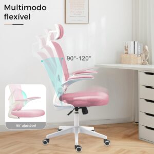 Cadeira de escritório ergonômica com estofado de mesh (Rosa) - Imagem 4