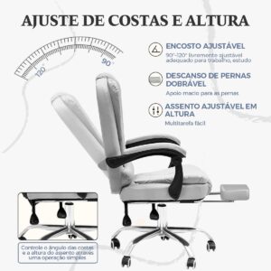 Cadeira de Escritório, Cinza | Apoio para os Pés, Encosto Ajustável - Imagem 6