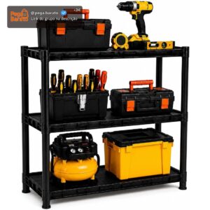 Estante Plástica Preta 3 Prateleiras Multiuso Organizadora Modular - Imagem 1