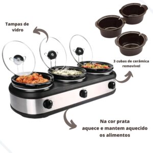 Rechaud Elétrico Triplo Buffet Slow Cooker 3 Panelas 220v - Imagem 6