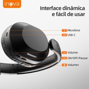 Fone de Ouvido Bluetooth INAVA Headphone Bluethooth, Preto | 25h, Áudio Hi-Res, Headset com Microfone, ENC, Suitable for Travel, Home, and Office Use - Imagem 8