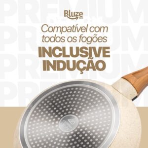 Frigideira Grande Em Cerâmica Creme Cabo De Madeira Fundo Indução Fogão a Gás Elétrico e Indução Saudável Frita Sem Usar Óleo Durável - Imagem 6