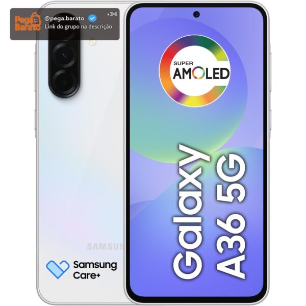 Celular Samsung Galaxy A36 5G 128GB, 6GB RAM, Câmera 50MP, IP67, Super AMOLED 6.7", Recursos AI, Branco