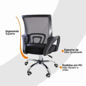 Cadeira de Escritório Oficial Begonia Tela Mesh Ergonômica Giratória - Imagem 6