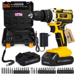 Furadeira e Parafusadeira de Impacto Sem Fio 21V com LED, 3 Funções, Torque Ajustável, 32 Acessórios e Maleta - Imagem 1