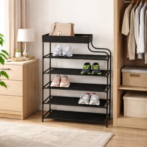 Sapateira Organizadora 6 Prateleiras com Bandeja Superior | Porta Sapatos Vertical Multiuso | Estrutura Metálica Resistente | Ideal para Closet, Quarto e Entrada - Imagem 2