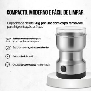 Moedor de Café Elétrico Inox 220V para Grãos Temperos e Especiarias - Imagem 6