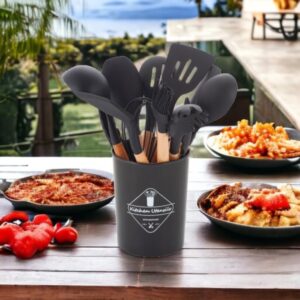 Kit 12 Utensílios De Cozinha Em Silicone E Cabo De Madeira GAXMARK | Jogo de Utensílios, Resistente ao Calor, Antiaderente, Premium - Imagem 7