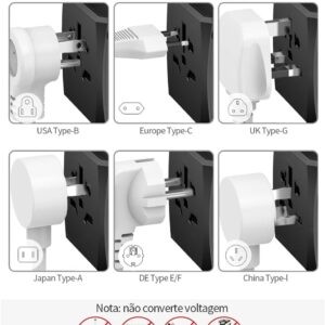 Carregador Universal com Adaptadores de Viagem, Adaptador de Tomada CA com Alimentação Inteligente de 6A 4 Portas USB A e 2 USB Tipo C de 3A para USA EU UK AUS(Bolsa de Viagem Incluída) - Imagem 4