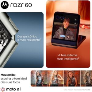 Smartphone Motorola Razr 60-256GB 24GB (12GB RAM+12GB Ram Boost) Tela dobrável 6,9" pOLED e externa 3,6” Moto AI camera IP48 - Branco - Imagem 7