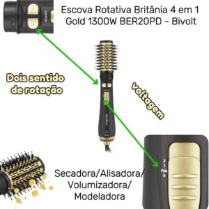 Escova Rotativa Britânia BER20PD 3 Temperaturas 1300W Bivolt - Imagem 4