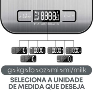 Balança de Cozinha Inox Digital para Alimentos Dieta Fitness Alta Precisão Resistente a Água Com Base Antiderrapante e Visor de Alta Definição Pesagem de 1g até 10kg Premium - Imagem 4