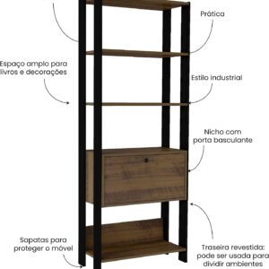 Estante Organizadora com porta basculante MATCH cor Pinho/Preto - Artely - Imagem 5