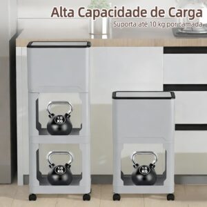 Lixeira de Cozinha Alta com Rodízios e Prateleiras - Cesto 9L com Tampa Deslizante - Organizador Estreito em PP - Design Ergonômico para Cantos e Frestas - Inclui Ganchos e Sacos de Lixo (Cinza) - Imagem 7