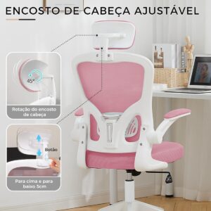 Cadeira de escritório ergonômica com estofado de mesh (Rosa) - Imagem 7