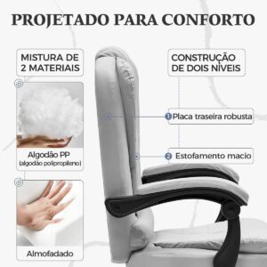 Cadeira de Escritório, Cinza | Apoio para os Pés, Encosto Ajustável - Imagem 5