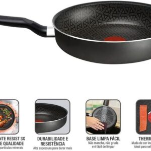 Frigideira Funda Rochedo Robusta Grafite 24cm com Antiaderente Resist 3X, Reforçado com Partículas Minerais, Alta Espessura, Base Limpa Fácil e Thermo-Sinal - Imagem 5