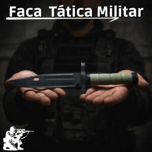 Faca Tática Com Baioneta de Sobrevivência – Lâmina Afiada, Pederneira, Bússola, Apito de Emergência + Bainha Tática para Camping, Trilhas e Aventura - Imagem 4