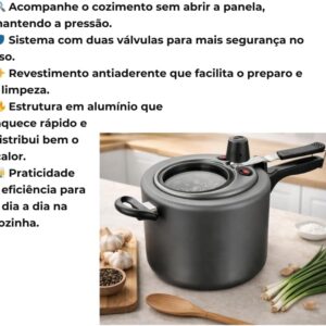 Panela de Pressão com Visor Superior, Alumínio Antiaderente, 120mm, 2 Válvulas de Segurança - Imagem 3