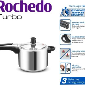 Panela de Pressão Rochedo Turbo, 4,5L de capacidade | Polida, com Fechamento Interno - Imagem 4